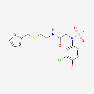 molecular formula C16H18ClFN2O4S2 B5156182 N~2~-(3-chloro-4-fluorophenyl)-N~1~-{2-[(2-furylmethyl)thio]ethyl}-N~2~-(methylsulfonyl)glycinamide 