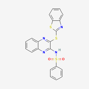 molecular formula C21H14N4O2S3 B5156227 N-[3-(1,3-benzothiazol-2-ylthio)-2-quinoxalinyl]benzenesulfonamide 
