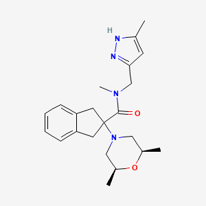 molecular formula C22H30N4O2 B5156332 2-[(2R*,6S*)-2,6-dimethyl-4-morpholinyl]-N-methyl-N-[(5-methyl-1H-pyrazol-3-yl)methyl]-2-indanecarboxamide 