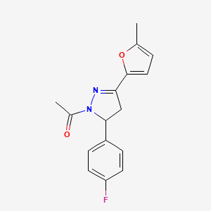 molecular formula C16H15FN2O2 B5156359 1-acetyl-5-(4-fluorophenyl)-3-(5-methyl-2-furyl)-4,5-dihydro-1H-pyrazole 