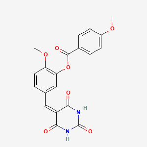 molecular formula C20H16N2O7 B5156742 2-methoxy-5-[(2,4,6-trioxotetrahydro-5(2H)-pyrimidinylidene)methyl]phenyl 4-methoxybenzoate 