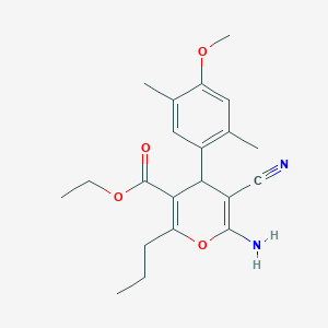 molecular formula C21H26N2O4 B5156758 ethyl 6-amino-5-cyano-4-(4-methoxy-2,5-dimethylphenyl)-2-propyl-4H-pyran-3-carboxylate 