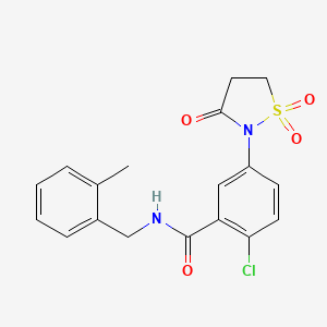 molecular formula C18H17ClN2O4S B5156913 2-chloro-5-(1,1-dioxido-3-oxo-2-isothiazolidinyl)-N-(2-methylbenzyl)benzamide 