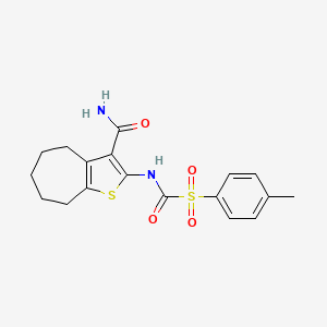 molecular formula C18H20N2O4S2 B5156955 2-({[(4-methylphenyl)sulfonyl]carbonyl}amino)-5,6,7,8-tetrahydro-4H-cyclohepta[b]thiophene-3-carboxamide 