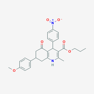 molecular formula C27H28N2O6 B5157230 propyl 7-(4-methoxyphenyl)-2-methyl-4-(4-nitrophenyl)-5-oxo-1,4,5,6,7,8-hexahydro-3-quinolinecarboxylate 