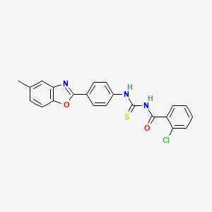 molecular formula C22H16ClN3O2S B5157438 2-chloro-N-({[4-(5-methyl-1,3-benzoxazol-2-yl)phenyl]amino}carbonothioyl)benzamide 