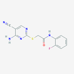 2-[(4-amino-5-cyano-2-pyrimidinyl)thio]-N-(2-fluorophenyl)acetamide