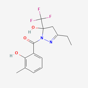 molecular formula C14H15F3N2O3 B5157509 3-ethyl-1-(2-hydroxy-3-methylbenzoyl)-5-(trifluoromethyl)-4,5-dihydro-1H-pyrazol-5-ol 