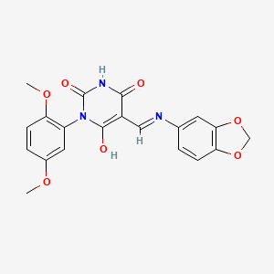 molecular formula C20H17N3O7 B5157598 5-[(1,3-benzodioxol-5-ylamino)methylene]-1-(2,5-dimethoxyphenyl)-2,4,6(1H,3H,5H)-pyrimidinetrione 