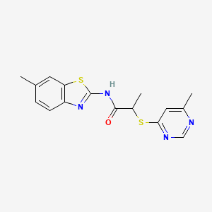 molecular formula C16H16N4OS2 B5157714 N-(6-methyl-1,3-benzothiazol-2-yl)-2-[(6-methyl-4-pyrimidinyl)thio]propanamide 