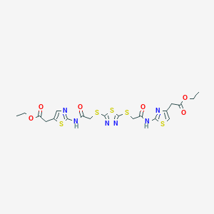 molecular formula C20H22N6O6S5 B5157792 ethyl (2-{[({5-[(2-{[4-(2-ethoxy-2-oxoethyl)-1,3-thiazol-2-yl]amino}-2-oxoethyl)thio]-1,3,4-thiadiazol-2-yl}thio)acetyl]amino}-1,3-thiazol-5-yl)acetate 