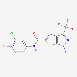 molecular formula C14H8ClF4N3OS B5157846 N-(3-chloro-4-fluorophenyl)-1-methyl-3-(trifluoromethyl)-1H-thieno[2,3-c]pyrazole-5-carboxamide 