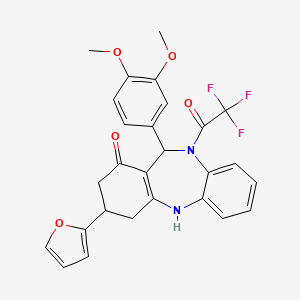 molecular formula C27H23F3N2O5 B5158108 11-(3,4-dimethoxyphenyl)-3-(2-furyl)-10-(trifluoroacetyl)-2,3,4,5,10,11-hexahydro-1H-dibenzo[b,e][1,4]diazepin-1-one 