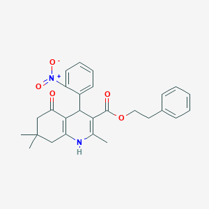molecular formula C27H28N2O5 B5158139 2-phenylethyl 2,7,7-trimethyl-4-(2-nitrophenyl)-5-oxo-1,4,5,6,7,8-hexahydro-3-quinolinecarboxylate 