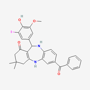 molecular formula C29H27IN2O4 B5158180 7-benzoyl-11-(4-hydroxy-3-iodo-5-methoxyphenyl)-3,3-dimethyl-2,3,4,5,10,11-hexahydro-1H-dibenzo[b,e][1,4]diazepin-1-one 