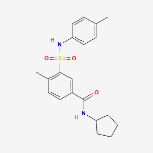 molecular formula C20H24N2O3S B5158483 N-cyclopentyl-4-methyl-3-{[(4-methylphenyl)amino]sulfonyl}benzamide 