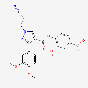 molecular formula C23H21N3O6 B5158517 4-formyl-2-methoxyphenyl 1-(2-cyanoethyl)-3-(3,4-dimethoxyphenyl)-1H-pyrazole-4-carboxylate 