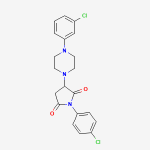 molecular formula C20H19Cl2N3O2 B5158651 1-(4-chlorophenyl)-3-[4-(3-chlorophenyl)-1-piperazinyl]-2,5-pyrrolidinedione 