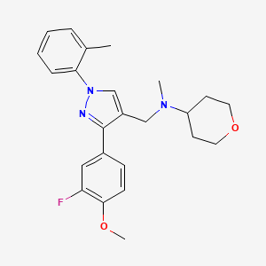 molecular formula C24H28FN3O2 B5158659 N-{[3-(3-fluoro-4-methoxyphenyl)-1-(2-methylphenyl)-1H-pyrazol-4-yl]methyl}-N-methyltetrahydro-2H-pyran-4-amine 