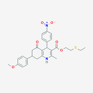 molecular formula C28H30N2O6S B5158732 2-(ethylthio)ethyl 7-(4-methoxyphenyl)-2-methyl-4-(4-nitrophenyl)-5-oxo-1,4,5,6,7,8-hexahydro-3-quinolinecarboxylate 