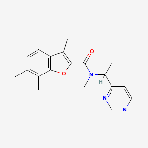 molecular formula C19H21N3O2 B5158894 N,3,6,7-tetramethyl-N-[1-(4-pyrimidinyl)ethyl]-1-benzofuran-2-carboxamide 