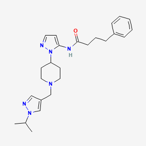 molecular formula C25H34N6O B5158932 N-(1-{1-[(1-isopropyl-1H-pyrazol-4-yl)methyl]-4-piperidinyl}-1H-pyrazol-5-yl)-4-phenylbutanamide 
