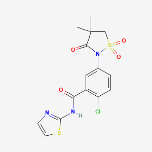 molecular formula C15H14ClN3O4S2 B5159140 2-chloro-5-(4,4-dimethyl-1,1-dioxido-3-oxo-2-isothiazolidinyl)-N-1,3-thiazol-2-ylbenzamide 