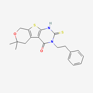2-mercapto-6,6-dimethyl-3-(2-phenylethyl)-3,5,6,8-tetrahydro-4H-pyrano[4',3':4,5]thieno[2,3-d]pyrimidin-4-one
