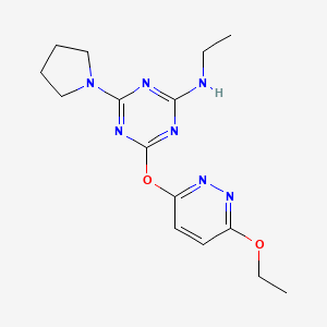 molecular formula C15H21N7O2 B5159271 4-[(6-ethoxy-3-pyridazinyl)oxy]-N-ethyl-6-(1-pyrrolidinyl)-1,3,5-triazin-2-amine 