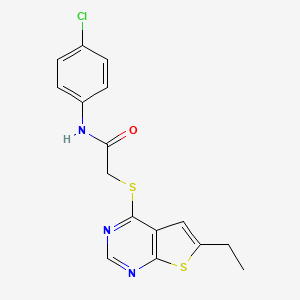 molecular formula C16H14ClN3OS2 B5159453 N-(4-chlorophenyl)-2-[(6-ethylthieno[2,3-d]pyrimidin-4-yl)thio]acetamide 