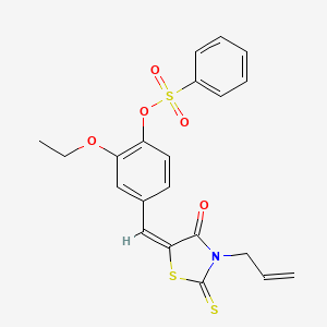 molecular formula C21H19NO5S3 B5159928 4-[(3-allyl-4-oxo-2-thioxo-1,3-thiazolidin-5-ylidene)methyl]-2-ethoxyphenyl benzenesulfonate 