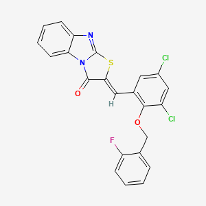 molecular formula C23H13Cl2FN2O2S B5160096 2-((Z)-1-{3,5-dichloro-2-[(2-fluorobenzyl)oxy]phenyl}methylidene)[1,3]thiazolo[3,2-a][1,3]benzimidazol-3-one 