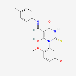 molecular formula C20H19N3O4S B5160303 1-(2,5-dimethoxyphenyl)-5-{[(4-methylphenyl)amino]methylene}-2-thioxodihydro-4,6(1H,5H)-pyrimidinedione 