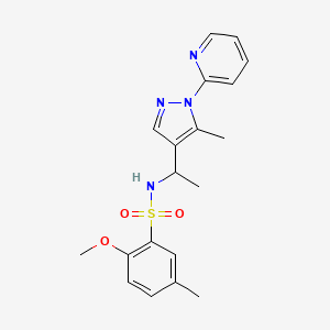 molecular formula C19H22N4O3S B5160405 2-methoxy-5-methyl-N-{1-[5-methyl-1-(2-pyridinyl)-1H-pyrazol-4-yl]ethyl}benzenesulfonamide 