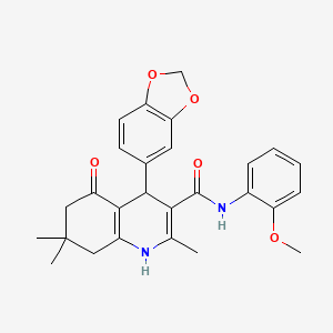molecular formula C27H28N2O5 B5160565 4-(1,3-benzodioxol-5-yl)-N-(2-methoxyphenyl)-2,7,7-trimethyl-5-oxo-1,4,5,6,7,8-hexahydro-3-quinolinecarboxamide 