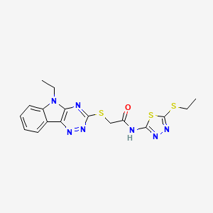 molecular formula C17H17N7OS3 B5160601 N-[5-(ethylthio)-1,3,4-thiadiazol-2-yl]-2-[(5-ethyl-5H-[1,2,4]triazino[5,6-b]indol-3-yl)thio]acetamide 