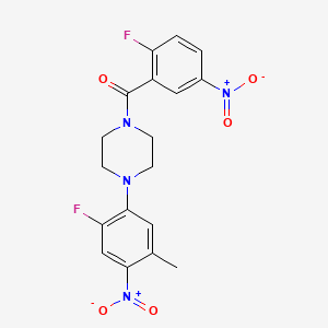 molecular formula C18H16F2N4O5 B5160655 1-(2-fluoro-5-methyl-4-nitrophenyl)-4-(2-fluoro-5-nitrobenzoyl)piperazine 