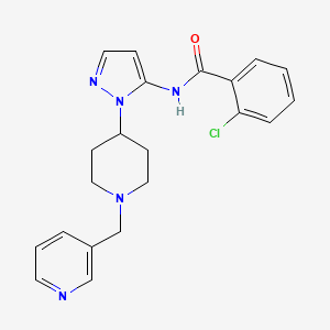 molecular formula C21H22ClN5O B5160686 2-chloro-N-{1-[1-(3-pyridinylmethyl)-4-piperidinyl]-1H-pyrazol-5-yl}benzamide 