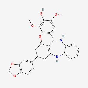 molecular formula C28H26N2O6 B5160899 3-(1,3-benzodioxol-5-yl)-11-(4-hydroxy-3,5-dimethoxyphenyl)-2,3,4,5,10,11-hexahydro-1H-dibenzo[b,e][1,4]diazepin-1-one 