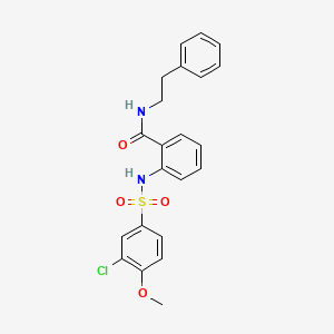 molecular formula C22H21ClN2O4S B5161165 2-{[(3-chloro-4-methoxyphenyl)sulfonyl]amino}-N-(2-phenylethyl)benzamide 