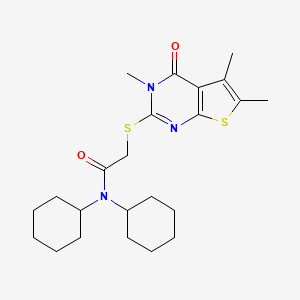 molecular formula C23H33N3O2S2 B5161295 N,N-dicyclohexyl-2-[(3,5,6-trimethyl-4-oxo-3,4-dihydrothieno[2,3-d]pyrimidin-2-yl)thio]acetamide 