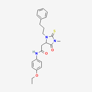 molecular formula C23H27N3O3S B5161482 N-(4-ethoxyphenyl)-2-[1-methyl-5-oxo-3-(3-phenylpropyl)-2-thioxo-4-imidazolidinyl]acetamide 