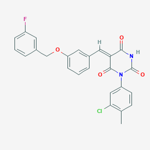 molecular formula C25H18ClFN2O4 B5161645 1-(3-chloro-4-methylphenyl)-5-{3-[(3-fluorobenzyl)oxy]benzylidene}-2,4,6(1H,3H,5H)-pyrimidinetrione 