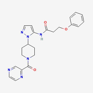molecular formula C22H24N6O3 B5161967 3-phenoxy-N-{1-[1-(2-pyrazinylcarbonyl)-4-piperidinyl]-1H-pyrazol-5-yl}propanamide 