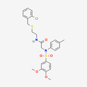 molecular formula C26H29ClN2O5S2 B5162597 N~1~-{2-[(2-chlorobenzyl)thio]ethyl}-N~2~-[(3,4-dimethoxyphenyl)sulfonyl]-N~2~-(4-methylphenyl)glycinamide 