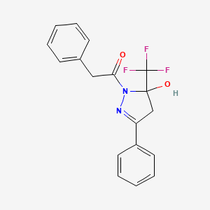 molecular formula C18H15F3N2O2 B5162681 3-phenyl-1-(phenylacetyl)-5-(trifluoromethyl)-4,5-dihydro-1H-pyrazol-5-ol 
