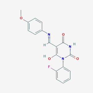 molecular formula C18H14FN3O4 B5162803 1-(2-fluorophenyl)-5-{[(4-methoxyphenyl)amino]methylene}-2,4,6(1H,3H,5H)-pyrimidinetrione 