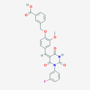 3-[(4-{[1-(3-fluorophenyl)-2,4,6-trioxotetrahydro-5(2H)-pyrimidinylidene]methyl}-2-methoxyphenoxy)methyl]benzoic acid