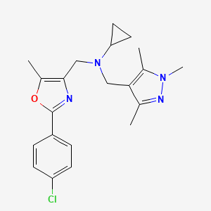 molecular formula C21H25ClN4O B5163263 N-{[2-(4-chlorophenyl)-5-methyl-1,3-oxazol-4-yl]methyl}-N-[(1,3,5-trimethyl-1H-pyrazol-4-yl)methyl]cyclopropanamine 