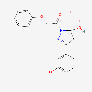 molecular formula C19H17F3N2O4 B5163650 3-(3-methoxyphenyl)-1-(phenoxyacetyl)-5-(trifluoromethyl)-4,5-dihydro-1H-pyrazol-5-ol 
